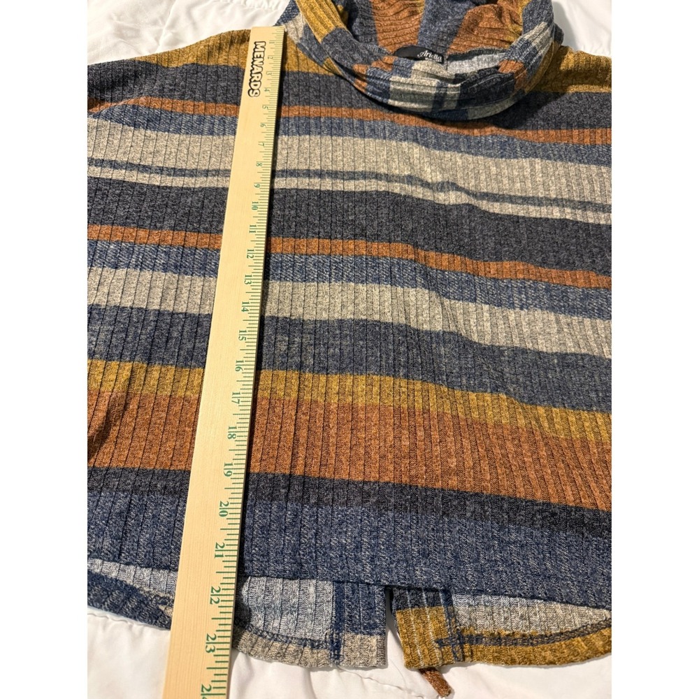 Boho Ariella Womens Striped Ribbed Cowl Neck Sweater Lace Up Back Multi Color L - Picture 4 of 12